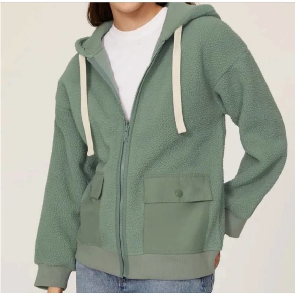 Madewell (Re)sourced Fleece Hooded Zip Jacket Green‎ Size XXS - Picture 1 of 11
